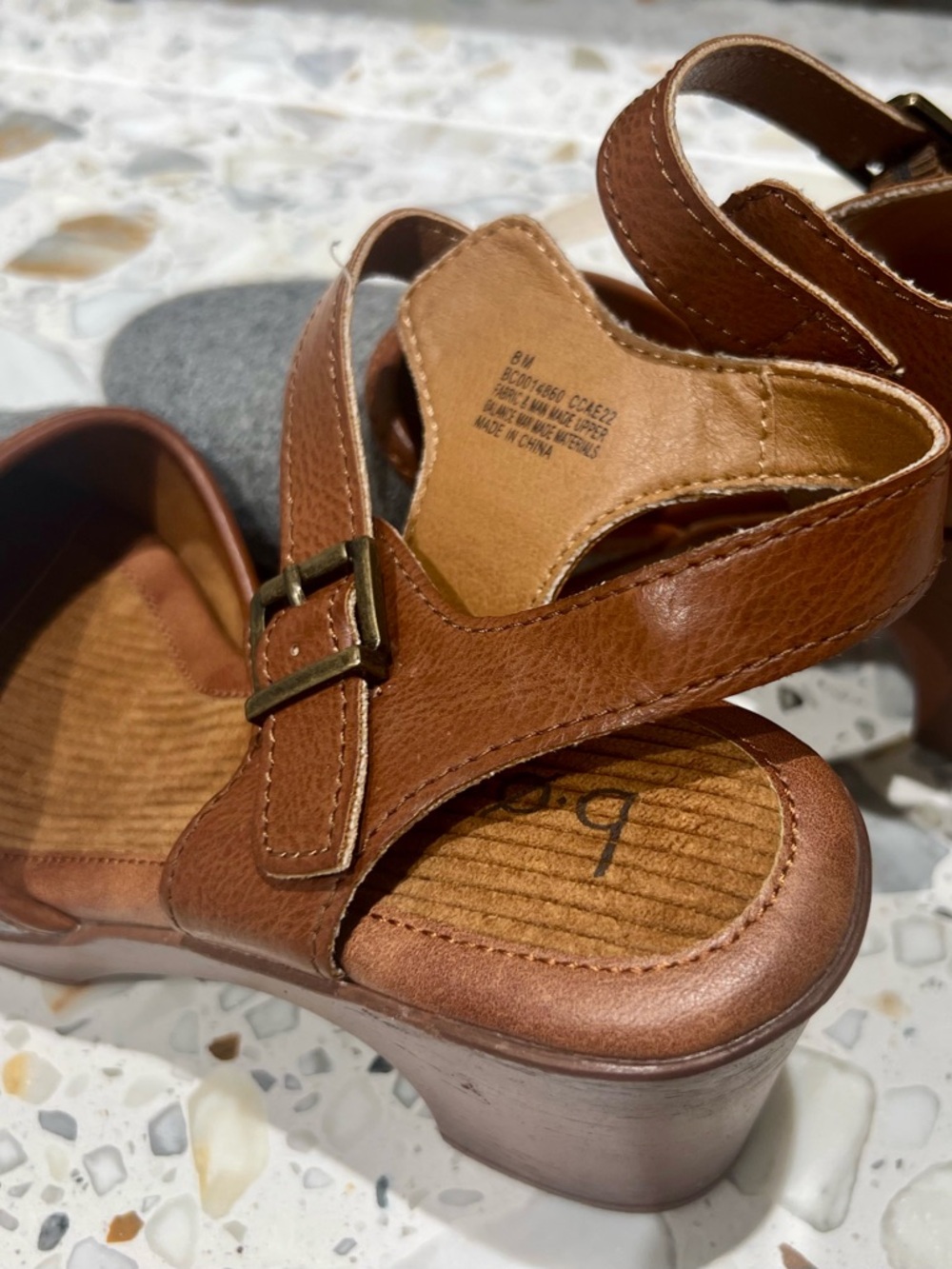 b.o.c. Gray Felt and Brown Leather Platform Clogs - Picture 4 of 6